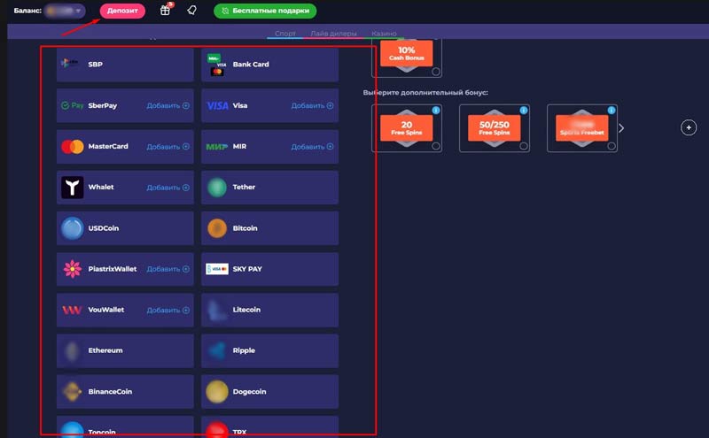 Способы внесения депозита